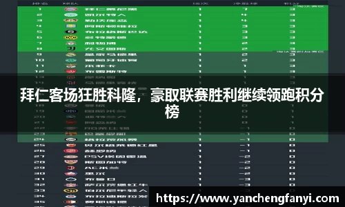 拜仁客场狂胜科隆，豪取联赛胜利继续领跑积分榜